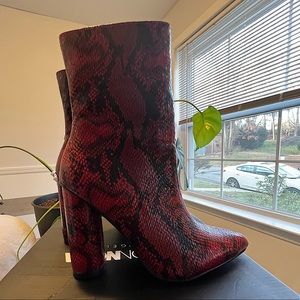 🐍  FN BOOTS- Red & Black Faux Python Booties- Fashion Nova